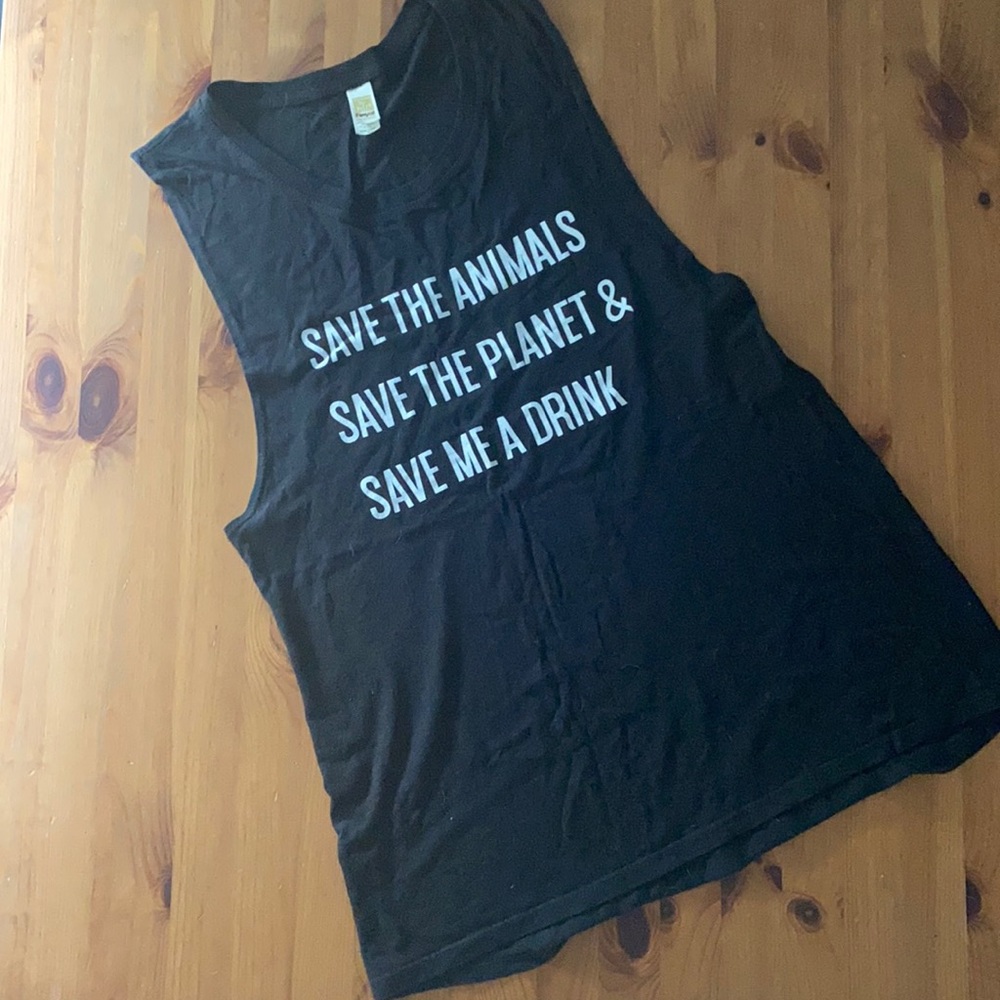 Graphic Sleeveless Tank Top - Black